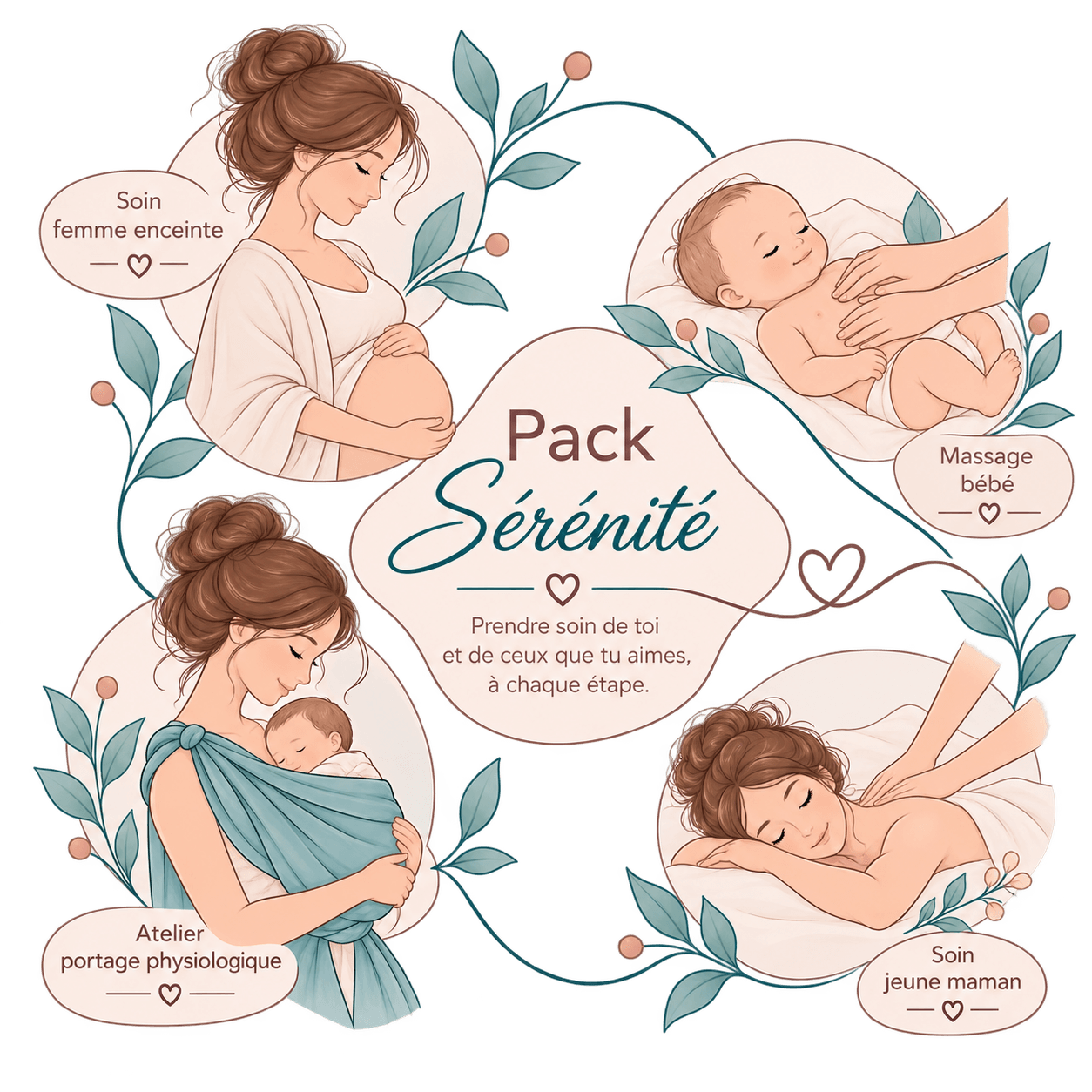 Cadeau naissance massage femme enceinte et jeune maman, massage bébé et portage physiologique