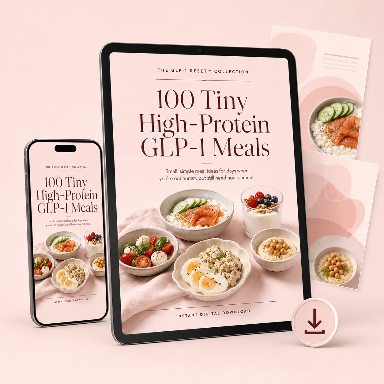Digital preview of the 100 Tiny High-Protein GLP-1 Meals guide