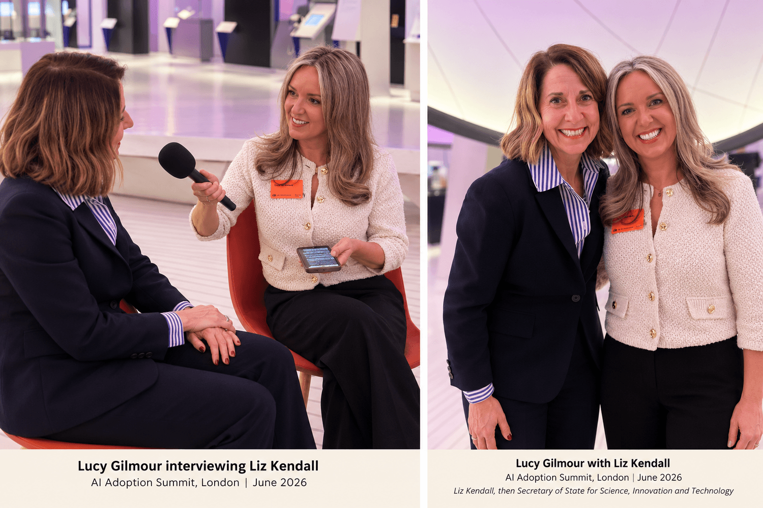 Lucy Gilmour interviewing Liz Kendall at the AI Adoption Summit in London