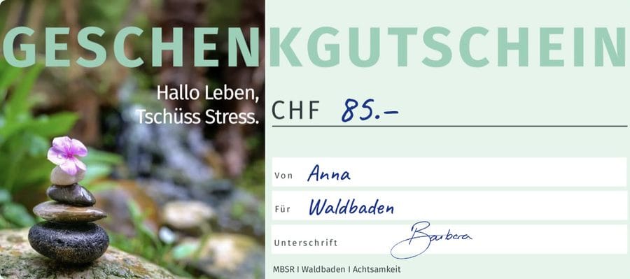 Beispiel eines ausgefüllten Geschenkgutscheins