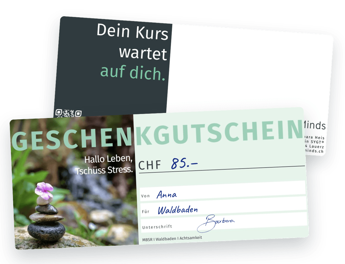 Geschenkgutschein von Healthy Minds, ausgefüllt mit CHF 85 für Waldbaden