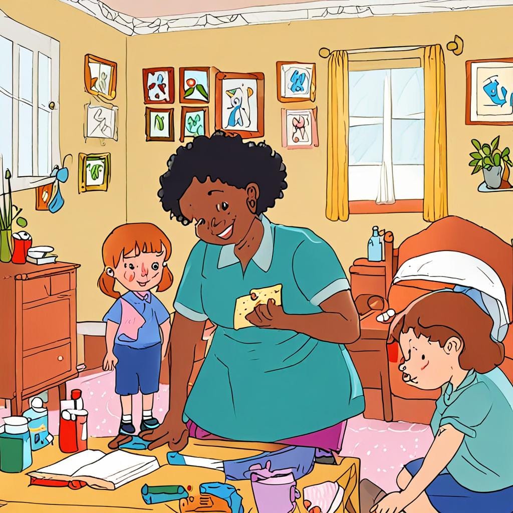 home care helper children picture book cover soft illustration