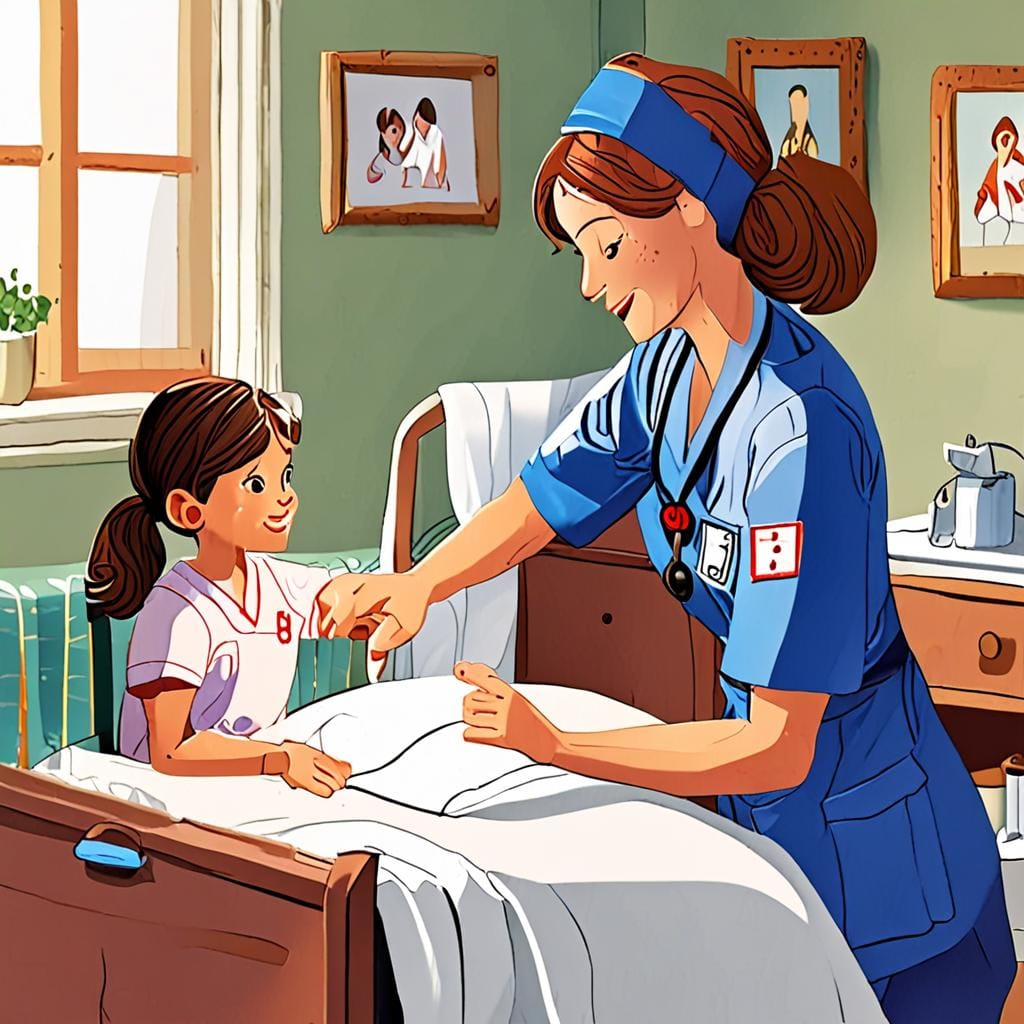 nurse home care children picture book cover soft illustration