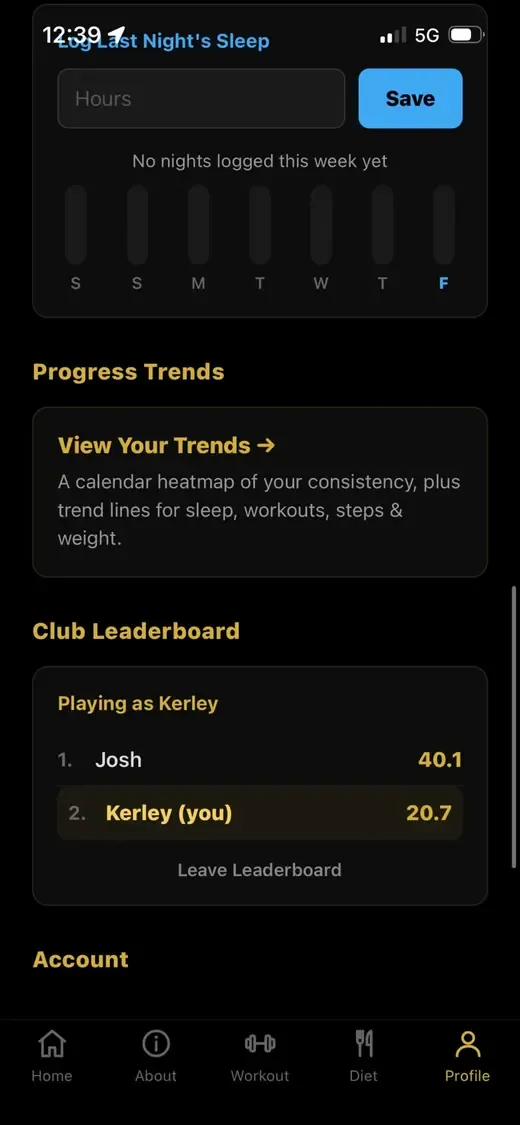02 Percent Club Tracker leaderboard and sleep