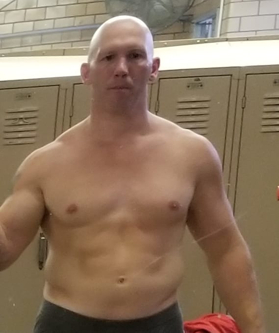 Josh at age 42, in the locker room