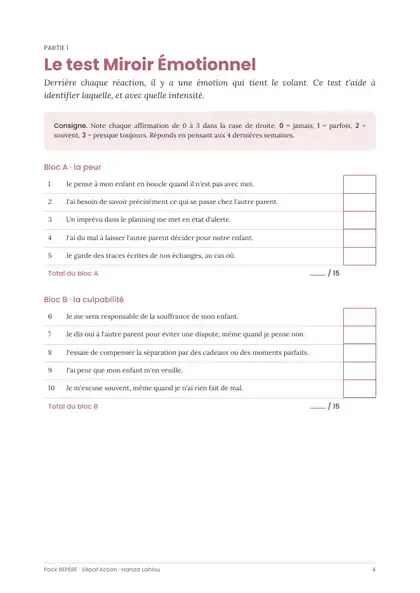 Page du test Miroir Émotionnel