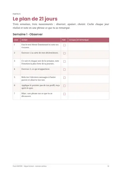 Page du plan de 21 jours