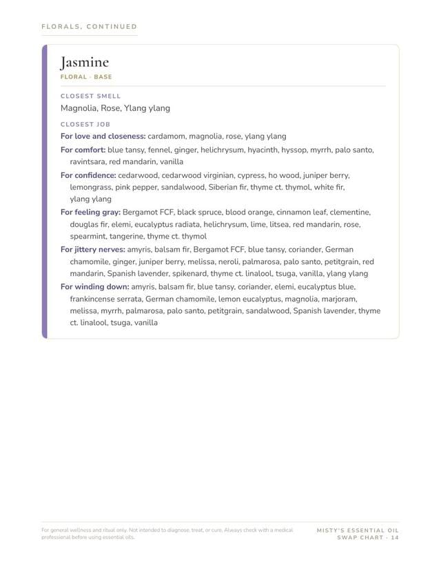 A page of floral essential oils