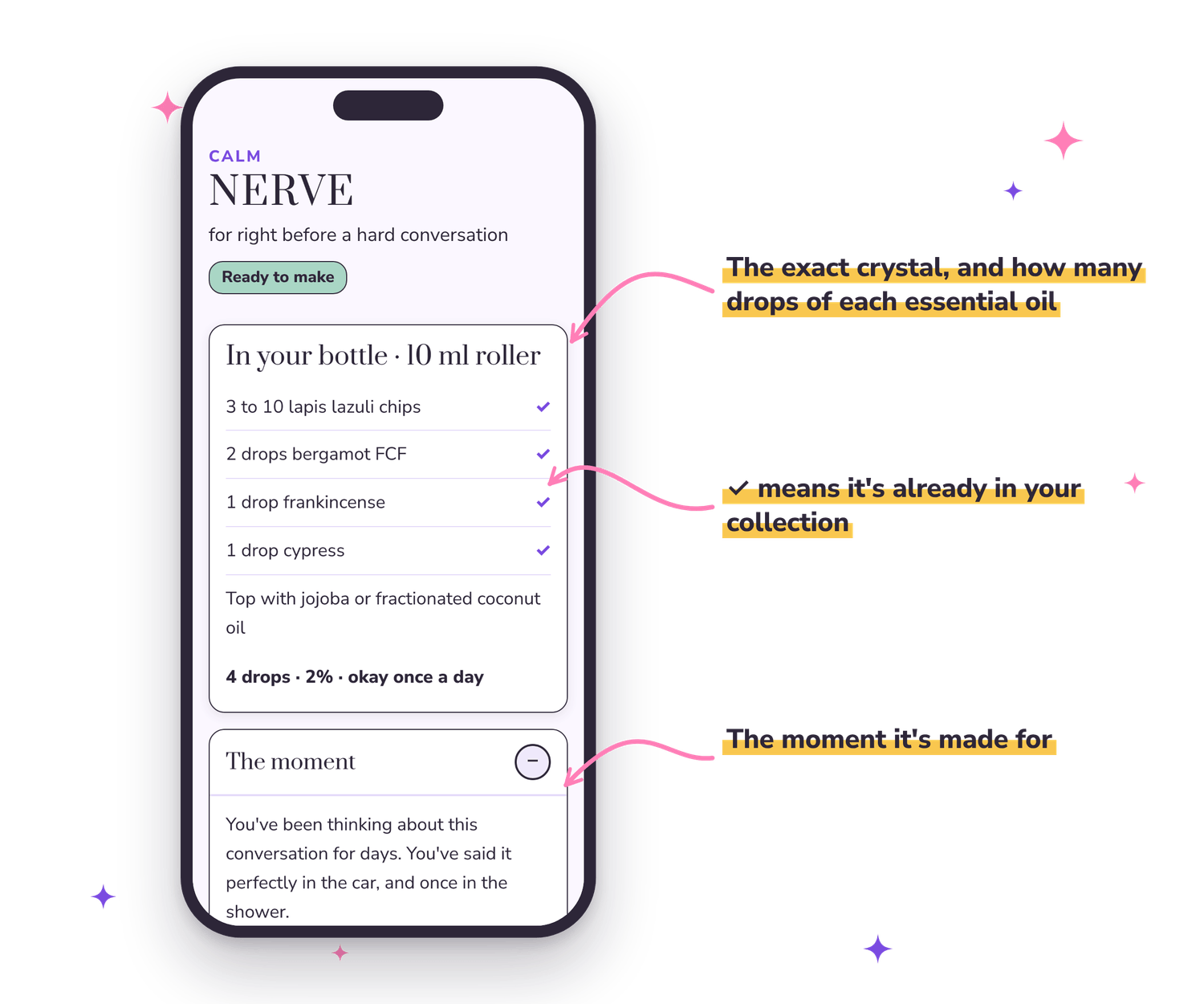The Blend Finder showing the full recipe for NERVE