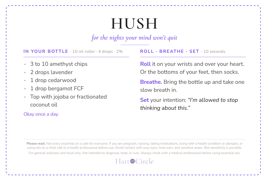 A Blend Finder recipe card: Hush, for the nights your mind won't quit