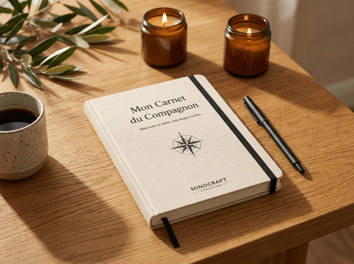 Le Carnet du Compagnon posé sur une table en bois