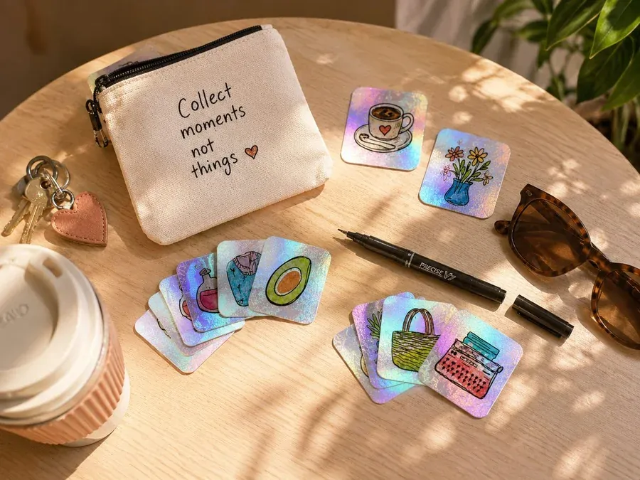 Pouch of holographic stickers with keys