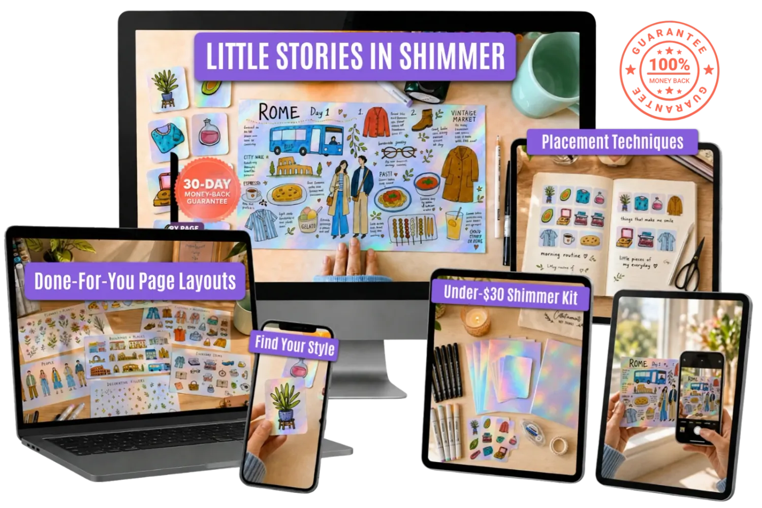 Little Stories in Shimmer course shown across desktop, laptop, tablet, and phone
