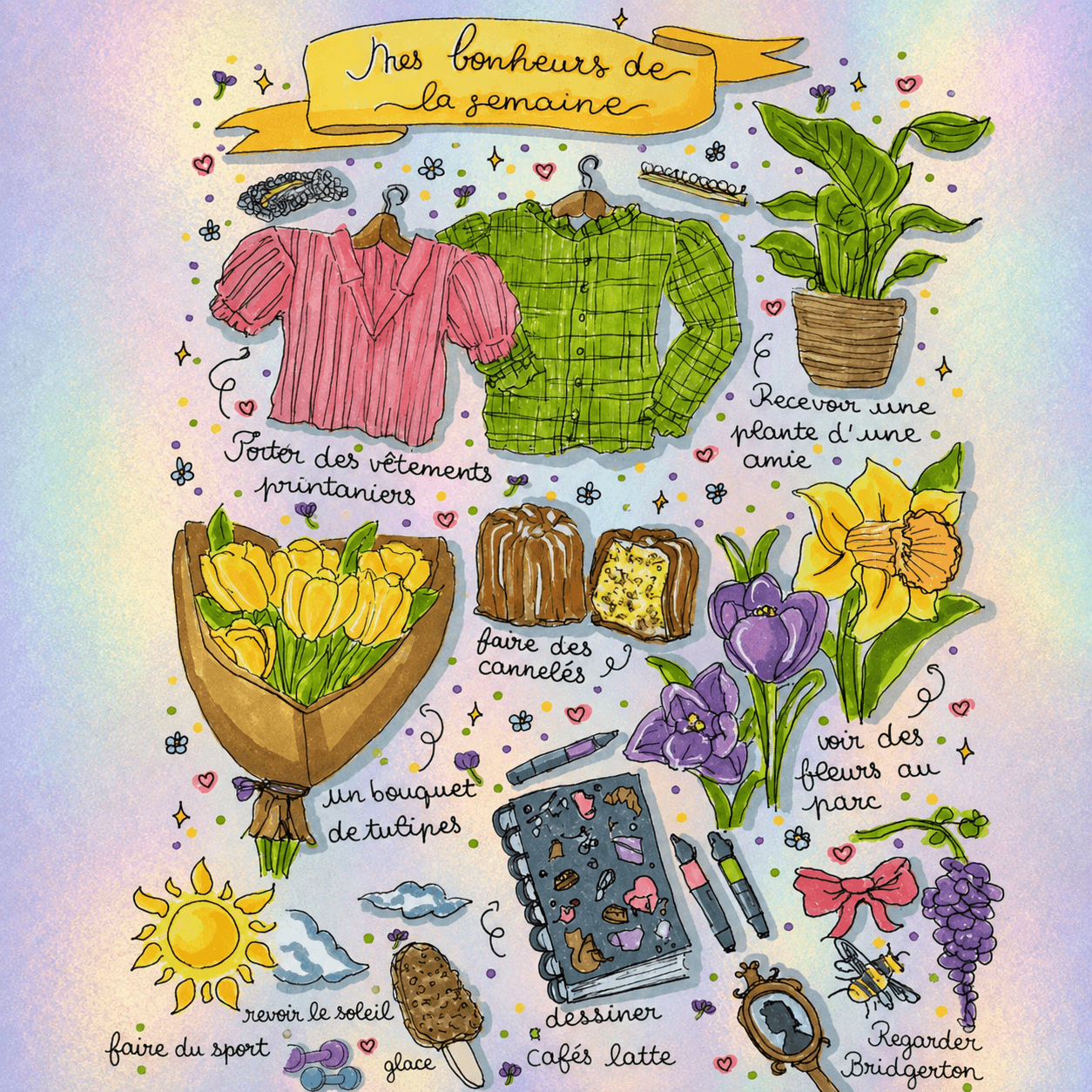 Weekly journal page filled with shimmering drawings