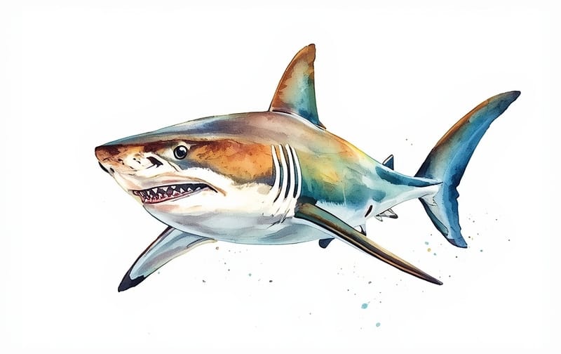 colorful watercolor shark painting