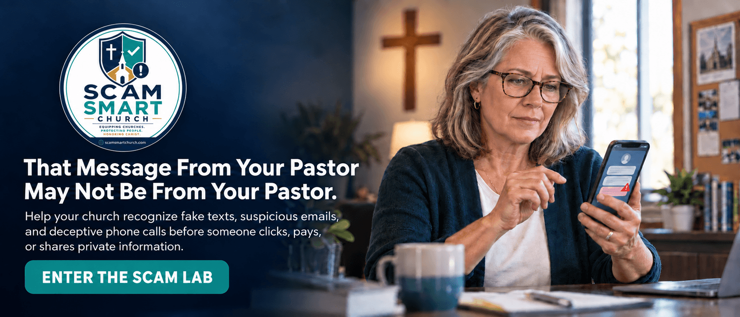 ScamSmartChurch helps churches recognize suspicious texts, emails, and phone calls before damage is done