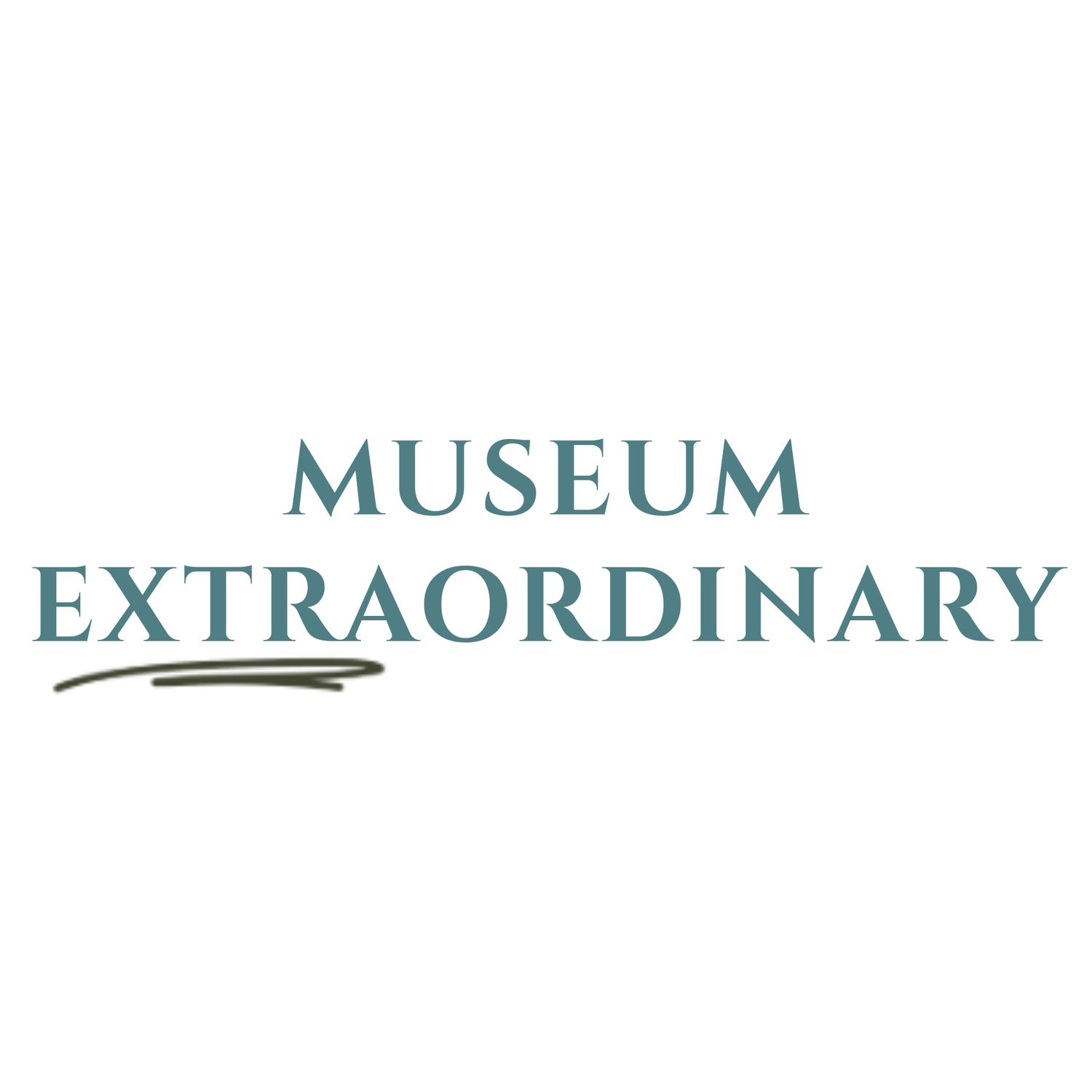 Museum Extraordinary written in blue with a brown curve line underneath Extra.