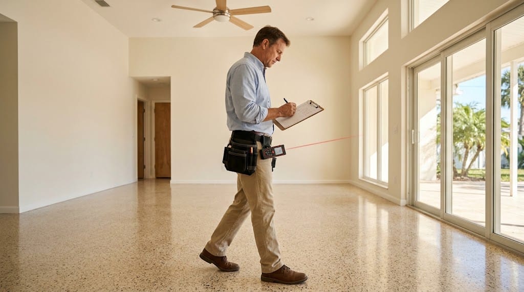 Appraiser inspecting the living room of an estate property