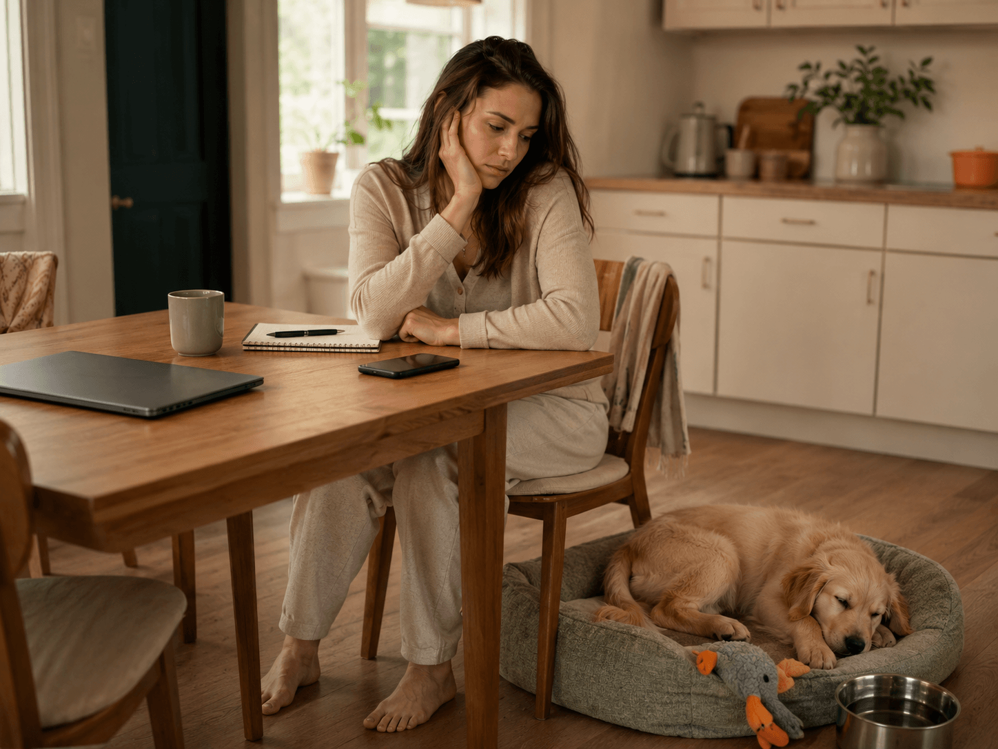 Overwhelmed puppy parent surrounded by conflicting advice