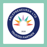 circle with ablepreneurs trusted partner written inside it. The Ablepreneurs logo sits in the middle of the circle.