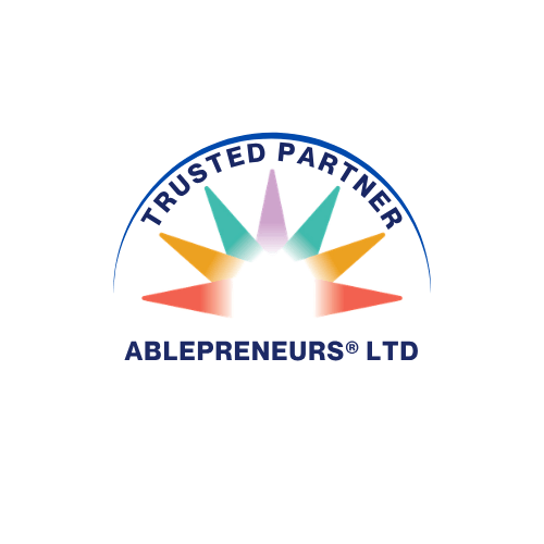 circle with ablepreneurs trusted partner written inside it. The Ablepreneurs logo sits in the middle of the circle.