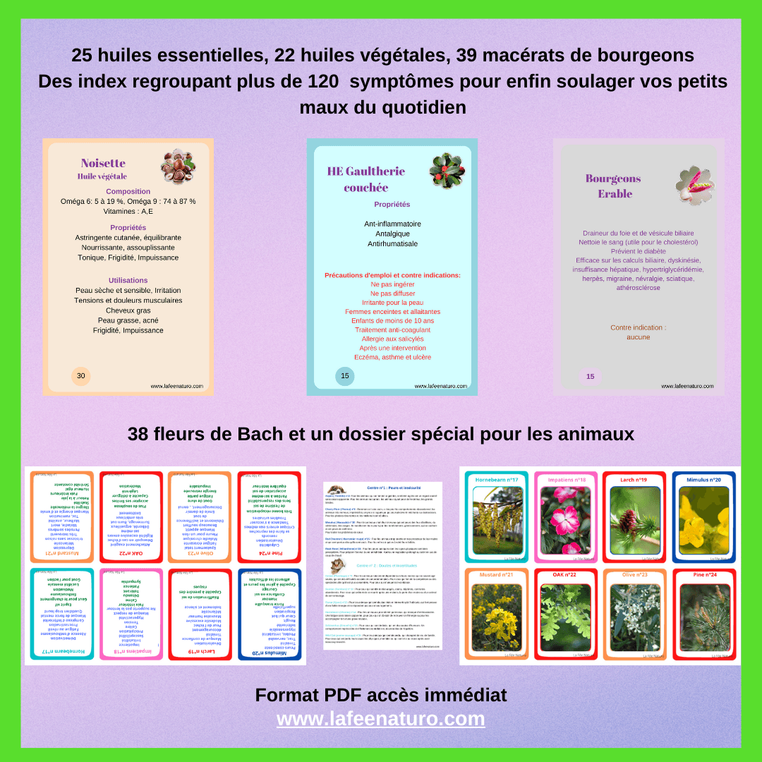Huiles essentielles, hydrolats, fleurs de Bach, macérats & huiles végétales. 228 fiches pratiques pour une trousse naturelle familiale complète
