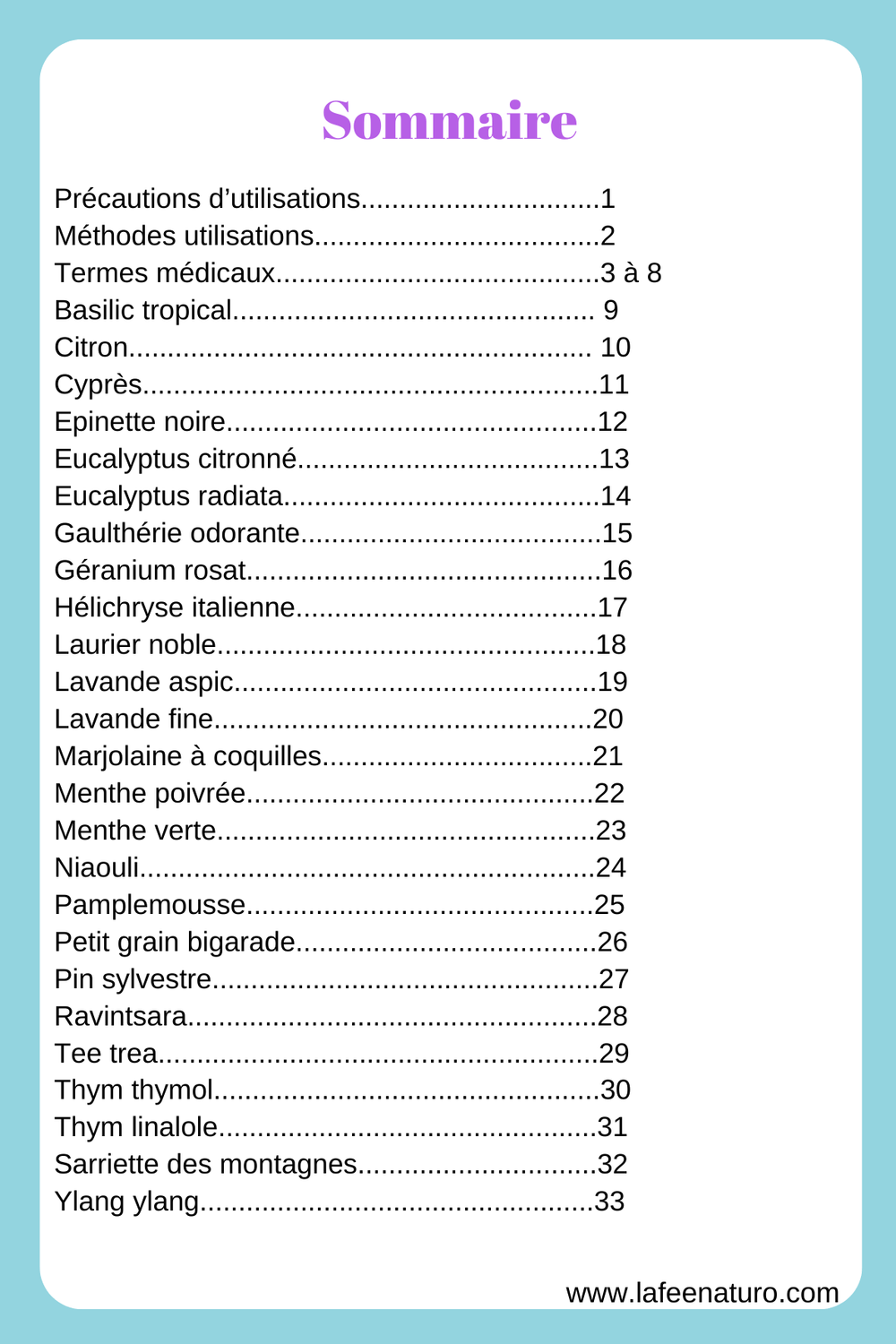 sommaire huile essentielle
