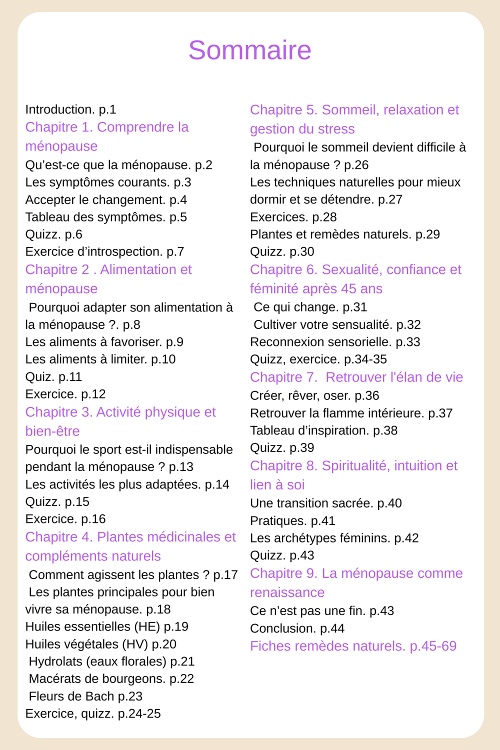 sommaire ménopause