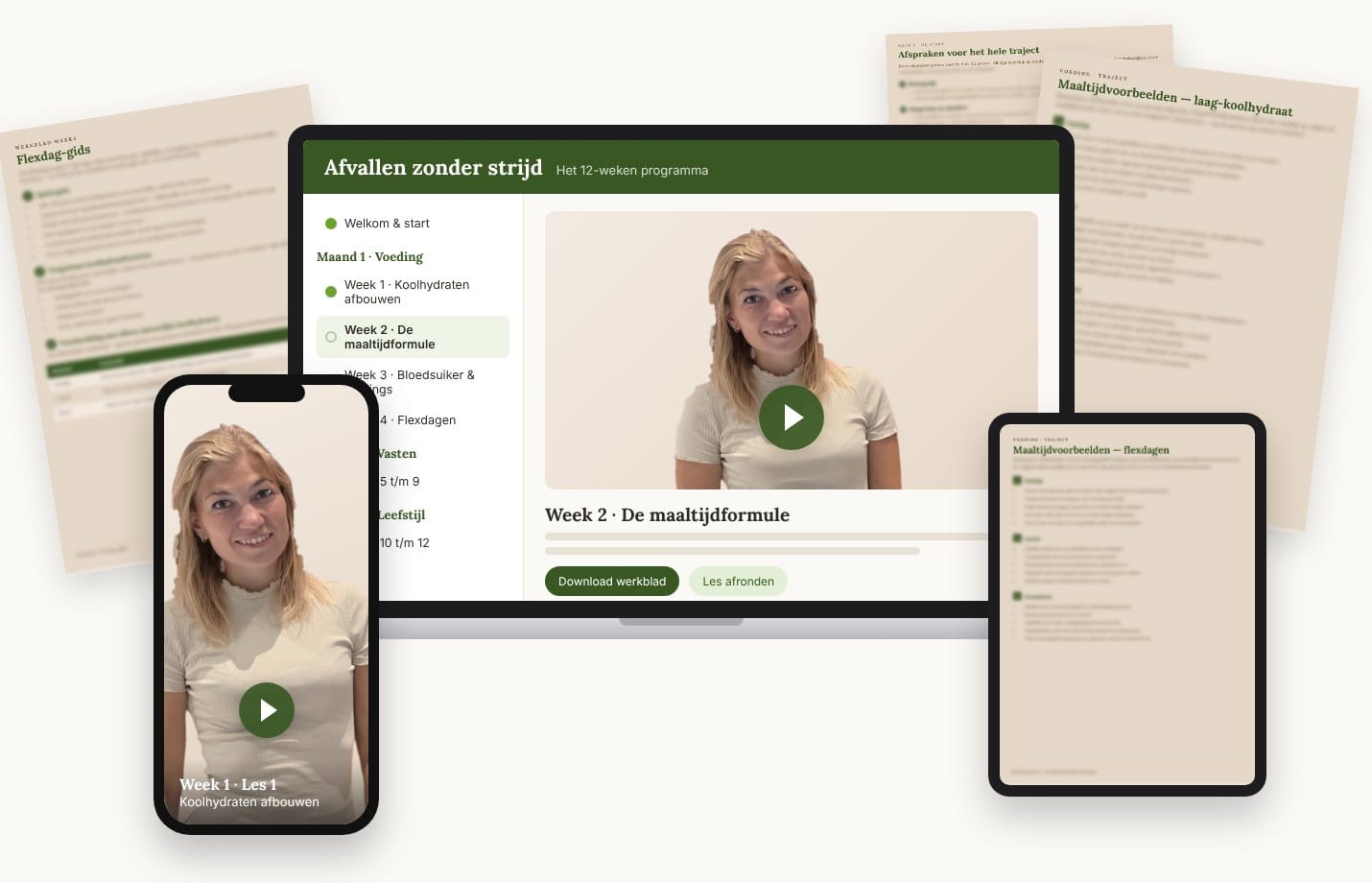 Afvallen zonder strijd: videolessen, cursusomgeving en werkbladen
