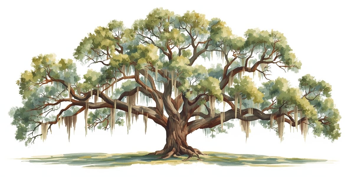 soft watercolor illustration florida live oak print