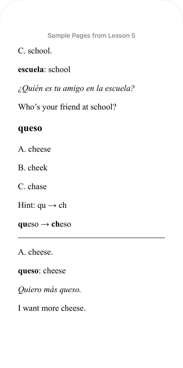 Decode Spanish sound change guess the related word queso cheese