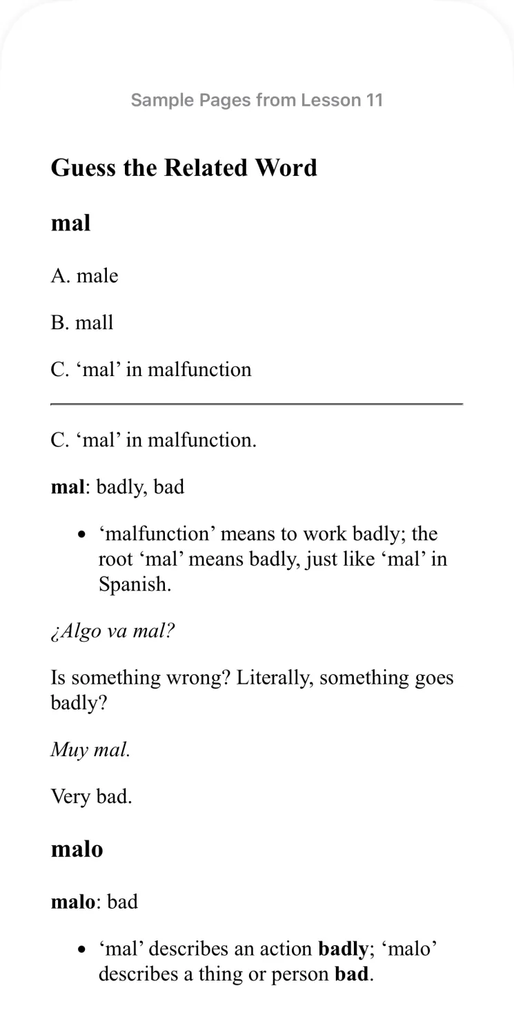 Decode Spanish: word root mal malo