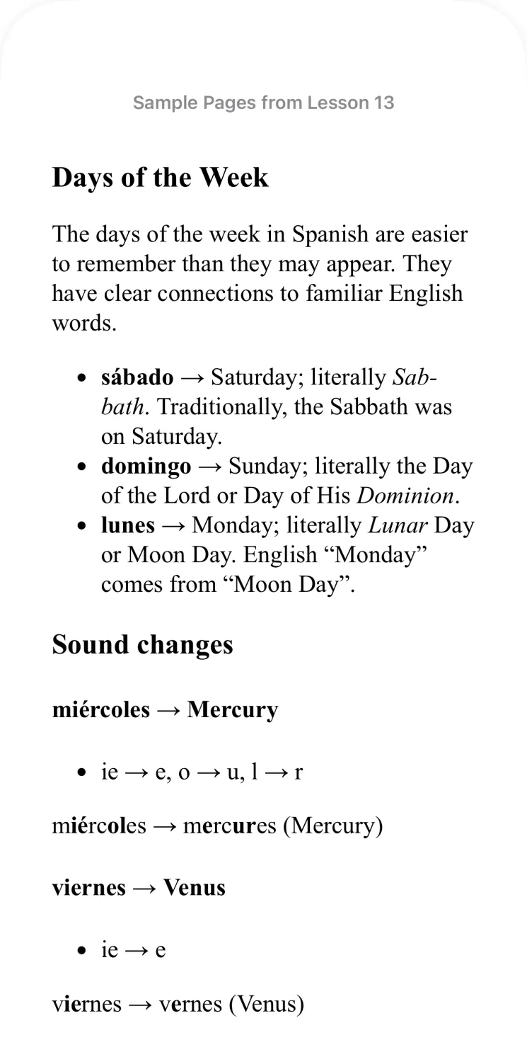 Decode Spanish: days of the week through words you know planet names sabbath dominion lunar