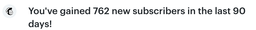 Screenshot of an email platform showing new subscribers gained
