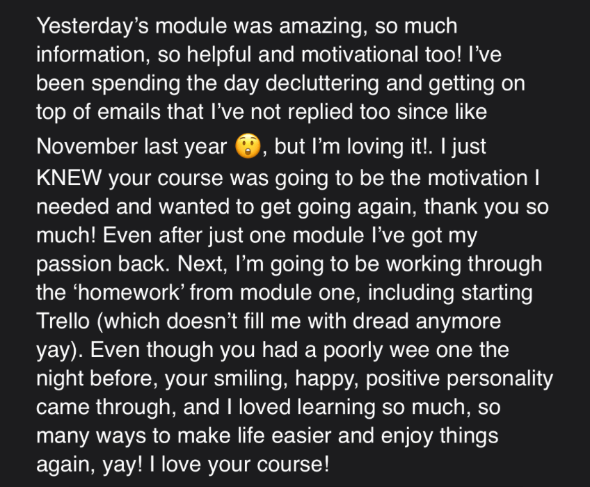 Client message about the course