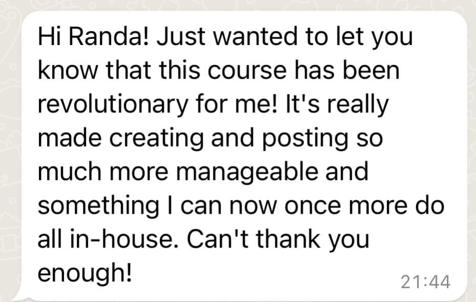 Client message about the course