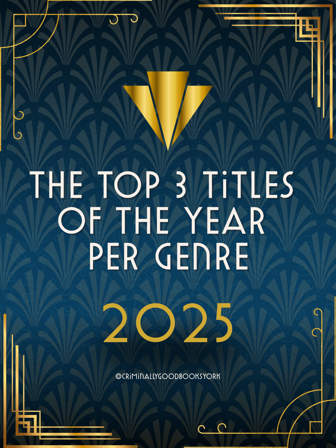 Social graphic listing the top three book titles of the year by genre
