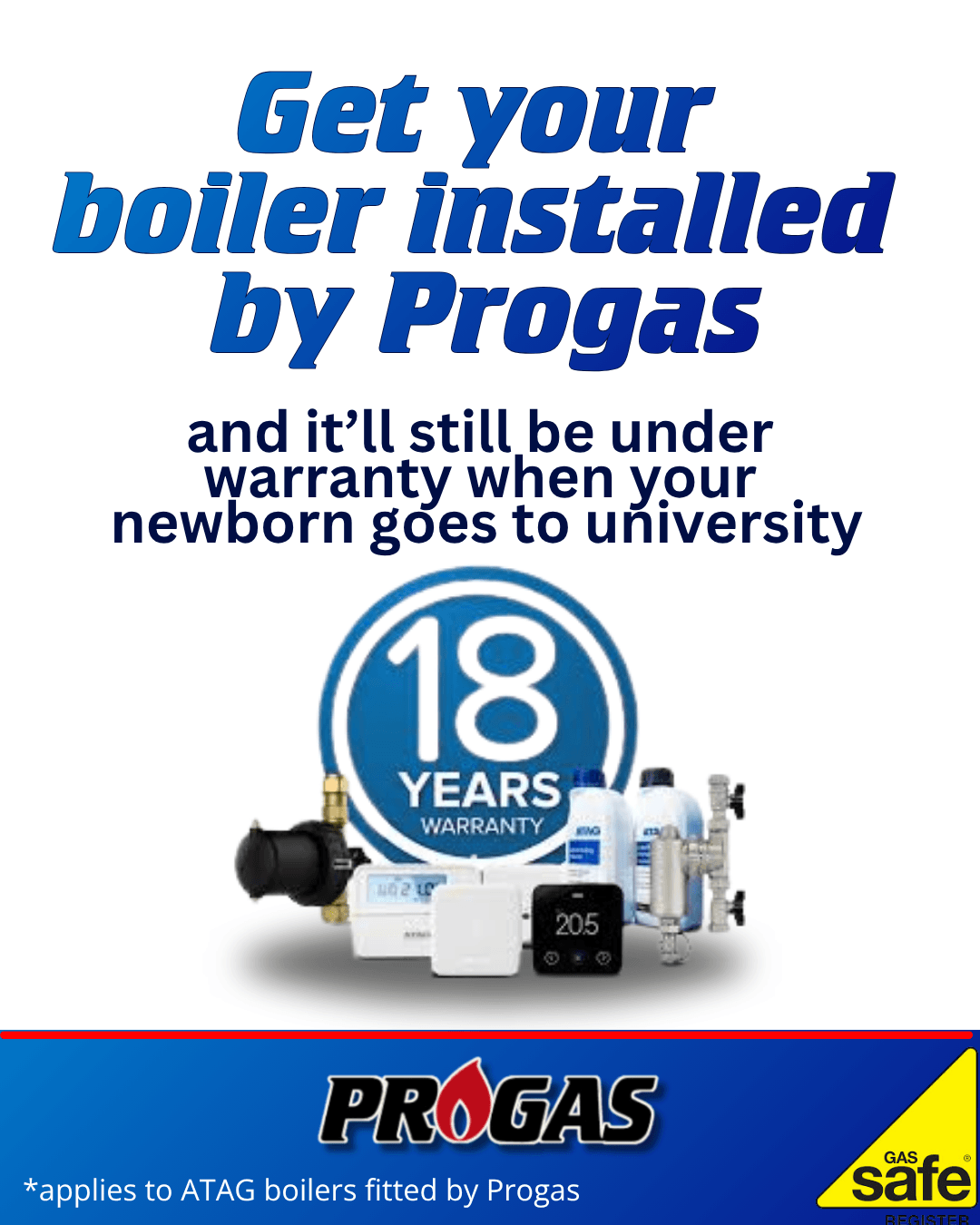 ProGas advert offering an 18 year boiler warranty