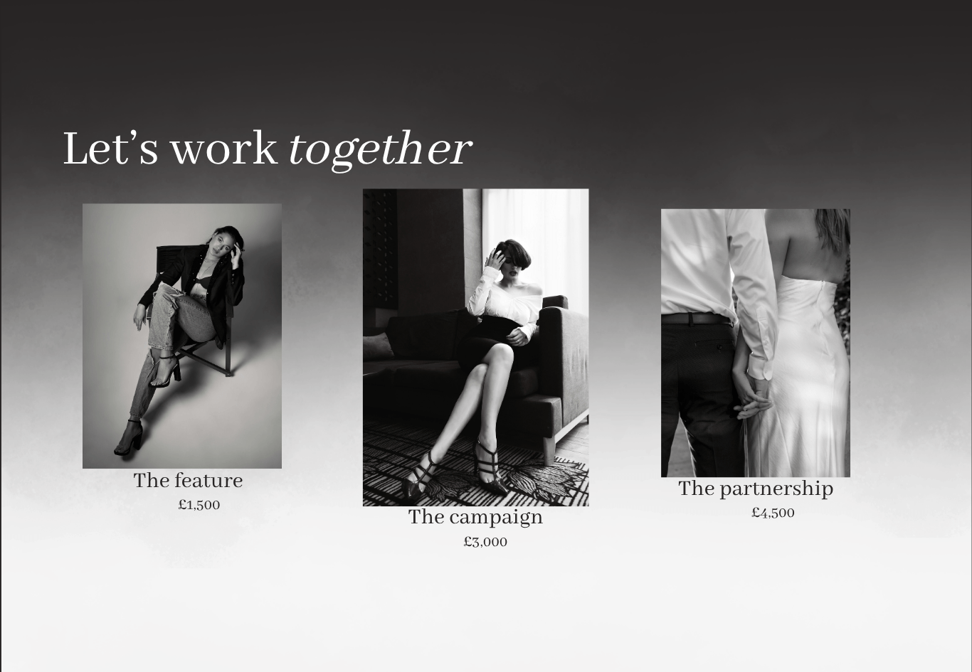 Let's work together page with a row of black and white portraits
