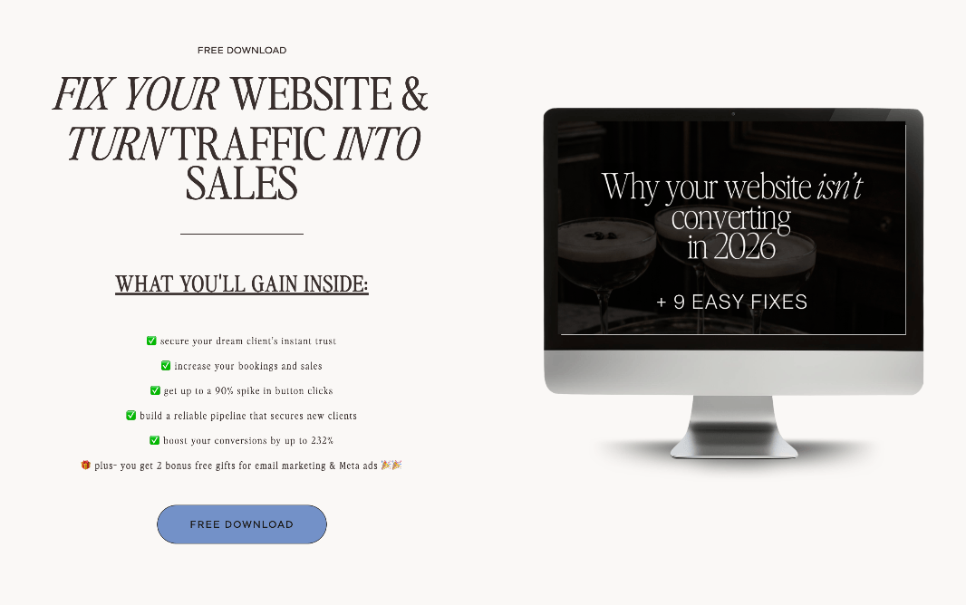 Sales page for a website traffic offer, shown on a desktop monitor mockup