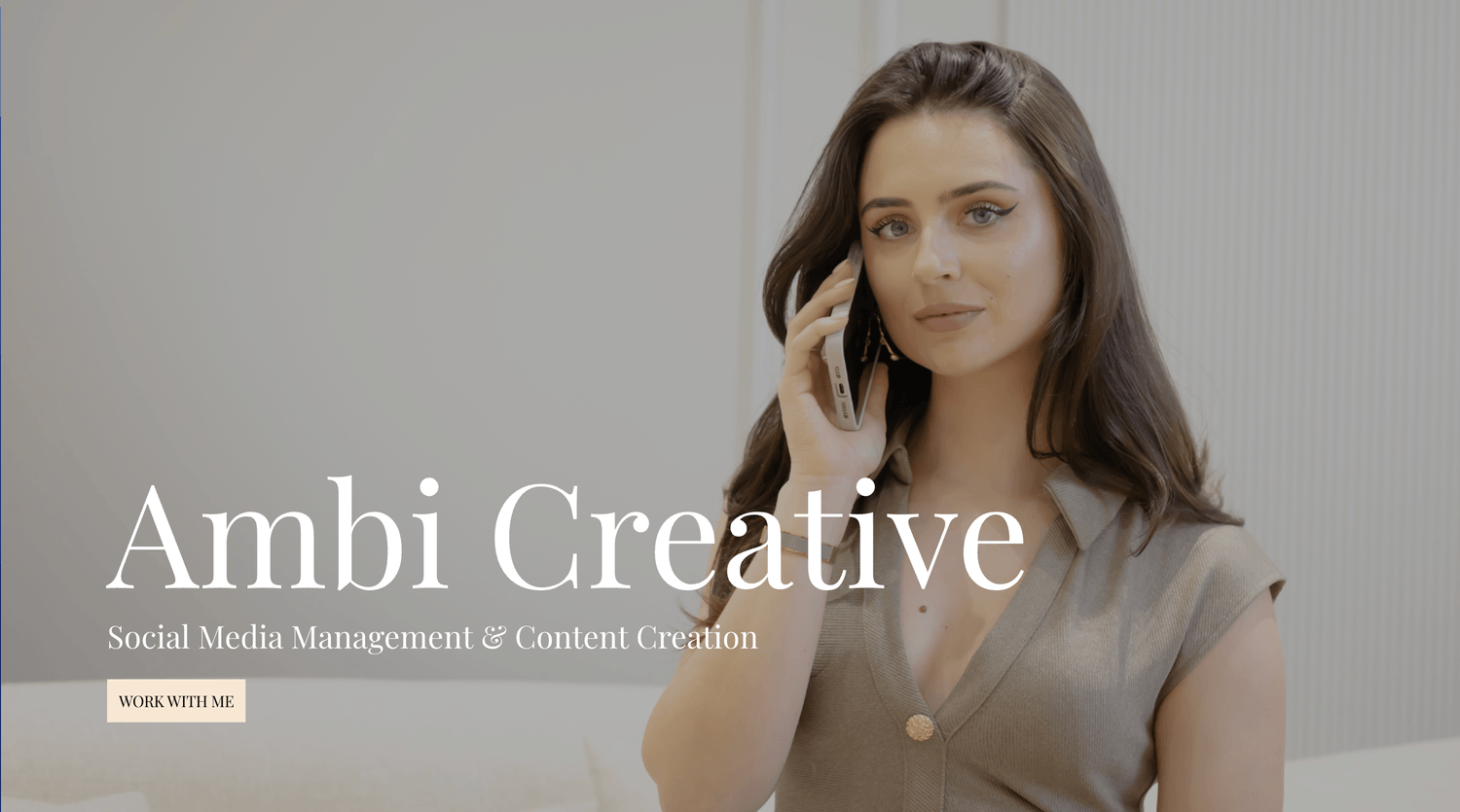Ambi Creative website hero with the brand name over a portrait