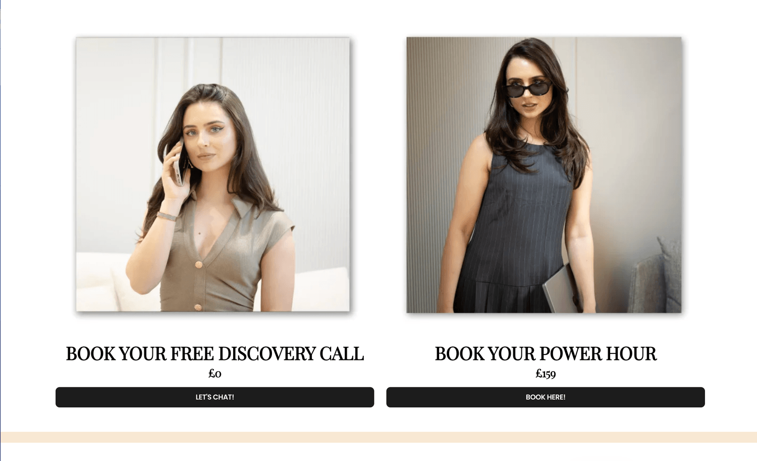 Two column page design with fashion portraits and product links