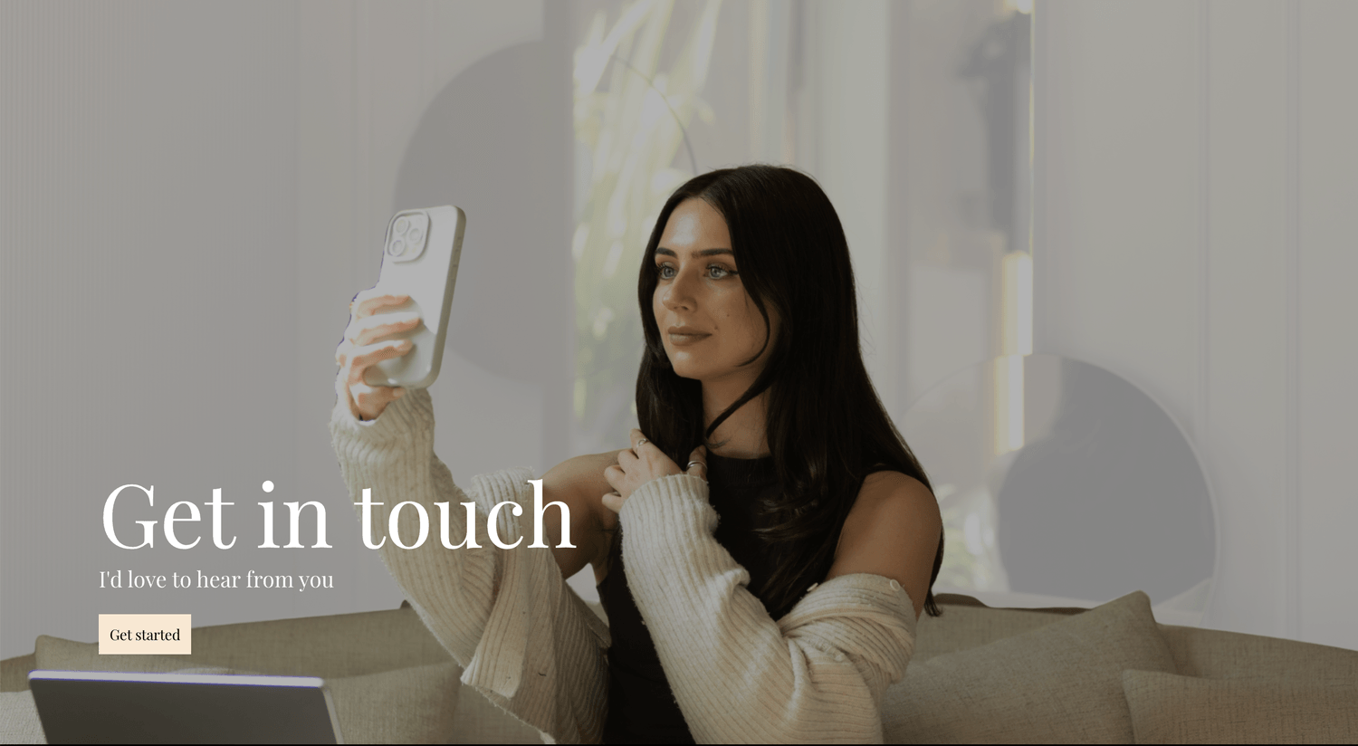 Get in touch section with a contact form over a lifestyle photograph