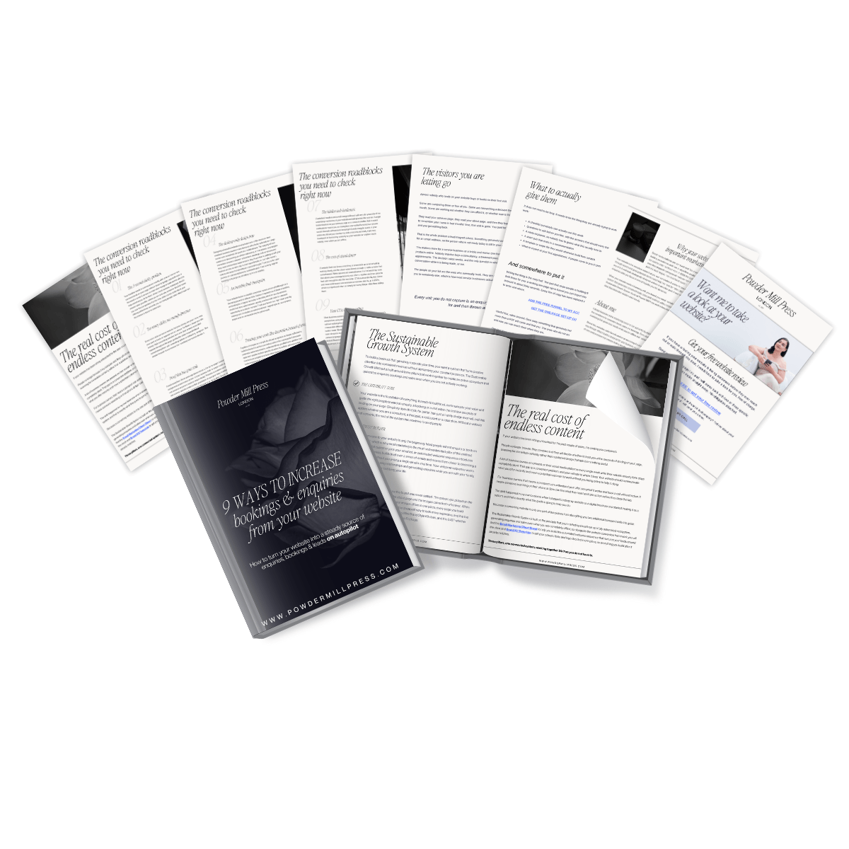 Cover of the free guide, 9 ways to increase bookings and enquiries from your website
