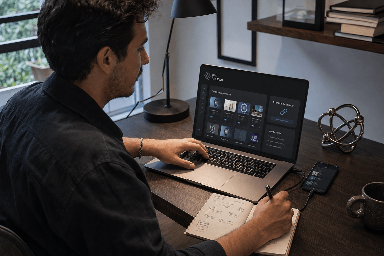 Persona revisando productos y condiciones dentro de Pro Afiliado