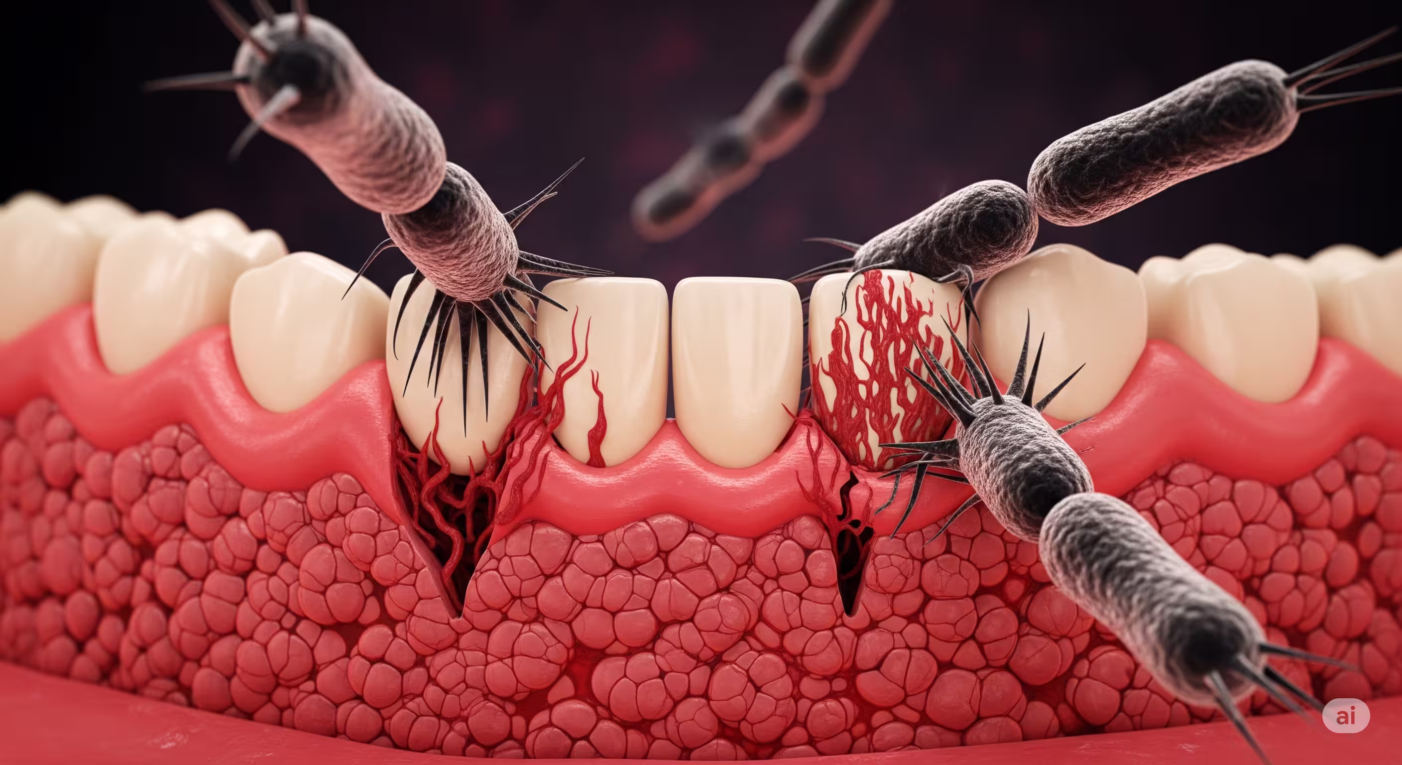 Gingivalis attacking gum tissue