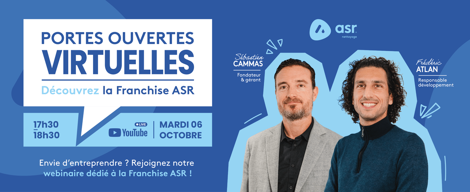 Portes ouvertes virtuelles — Découvrez la franchise ASR. Mardi 6 octobre, 17h30-18h30, en direct sur YouTube.