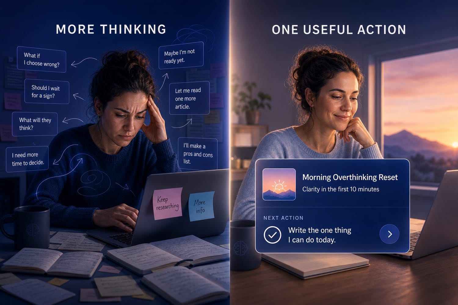 A woman moves from anxious overthinking to one useful action
