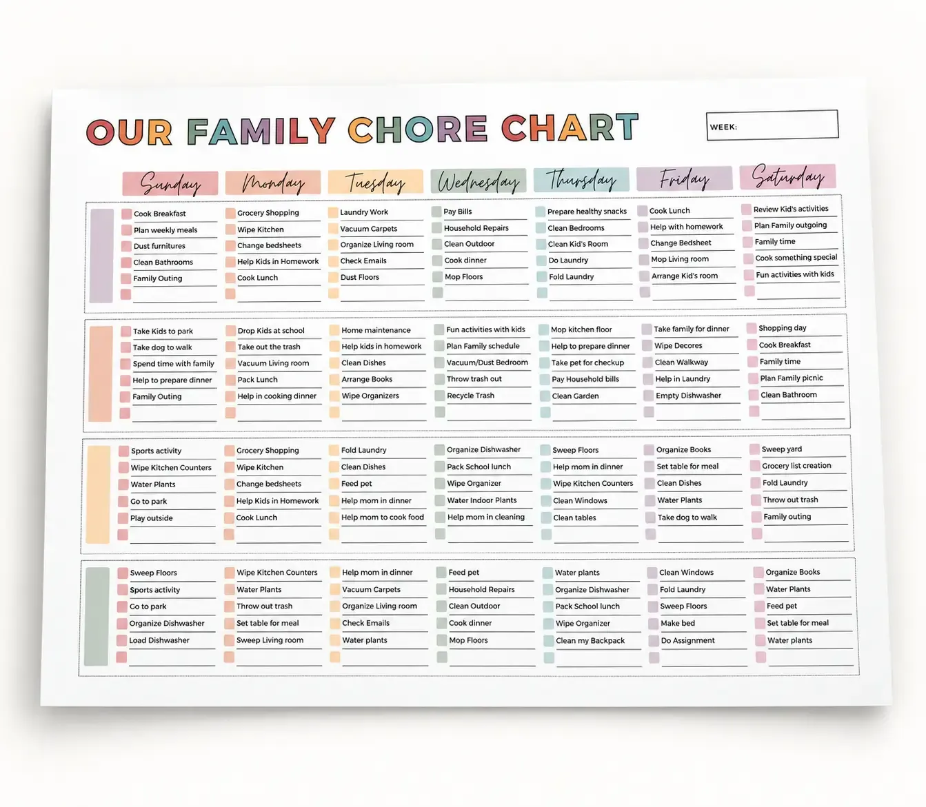 Family Chore Chart printable