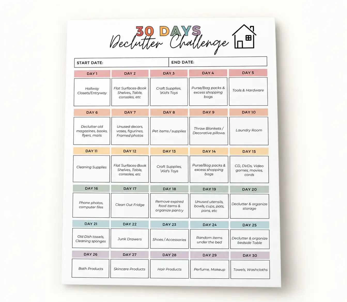 30-Day Declutter Challenge printable